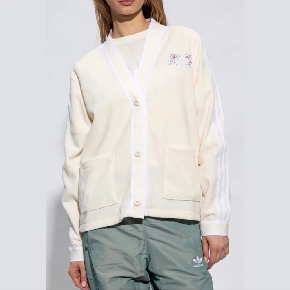 Adidas Originals Butter Yellow Terry Cloth Cardigan XL NEW - Picture 3 of 10